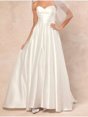 Lulus Khalida White Satin Pleated Strapless Gown With Sweetheart Neckline Small